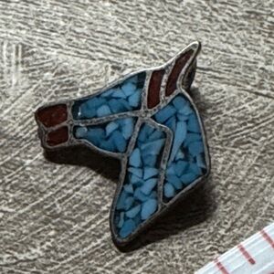 Mosaic Turquoise Horse Pendant Necklace - Blue and Red Sterling silver